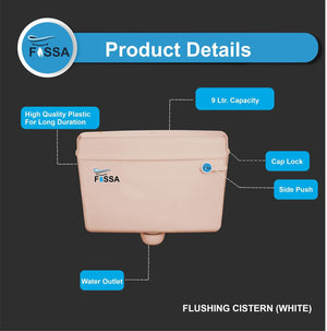 Fossa Flushing Cistern (9 Ltr) Capacity Side Handle Flush Tank ivory - Fossa Home