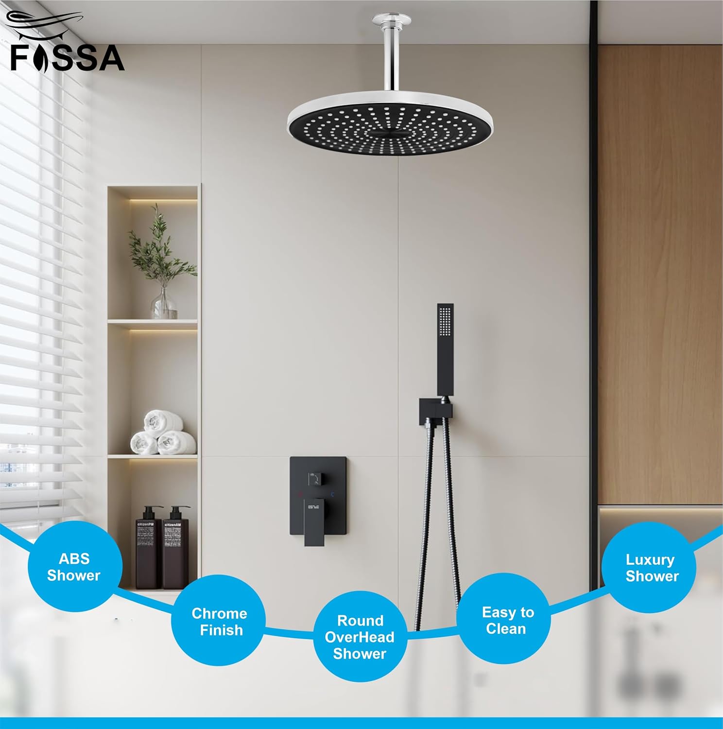 Fossa Gloria Round ABS overhead shower With Arm (9" With Arm)