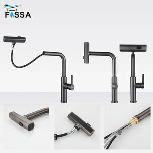 Rainfall Pull Out Triple-Flow 360° Hot & Cold Stainless Steel Kitchen Mixer Faucet Black - Fossa Home