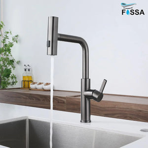 Rainfall Pull Out Triple-Flow 360° Hot & Cold Stainless Steel Kitchen Mixer Faucet Black - Fossa Home