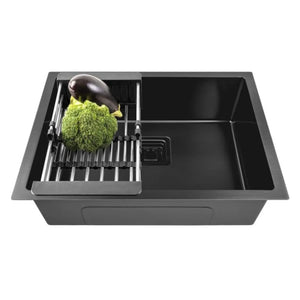 304 Handmade (27 x 20 x 10) Inch Stainless Steel Single Bowl Black Kitchen Sink - Fossa Home