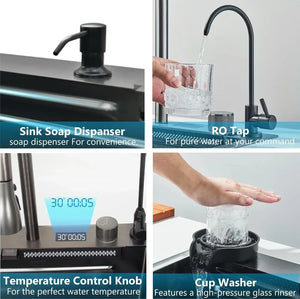 (30 x 18 x 10) Inch Black 304 Piano 2 keys Smart Kitchen Sink - Fossa Home