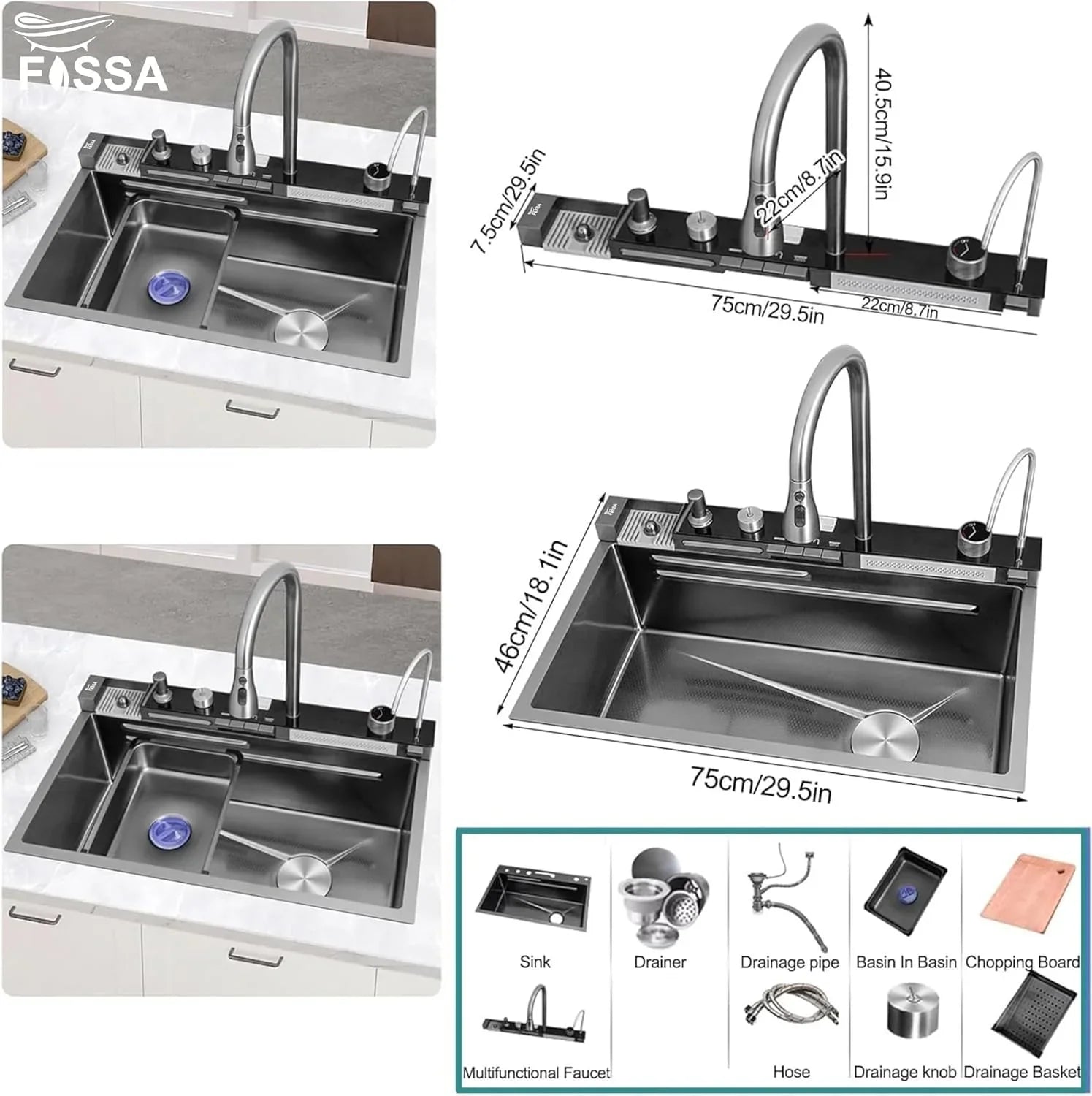 smart piano waterfall kitchen sink, single bowl, design, integrated tap, modern, stainless steel, led, nano honycomb coated, scratch resistant, stylish, workstation, with faucet, multifunction, deep, dishwashing, luxury, easy to clean, anti-stain, modern home,, remodeling, with water flow feature, space saving, contemporary, large capacity, ergonomic, designer, smooth, features, for modern homes, high utility, trending, best, drainage, noise absorption, matte finish, with strainer and accessories
