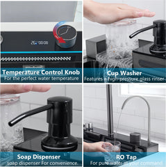 smart piano waterfall kitchen sink, single bowl, design, integrated tap, modern, stainless steel, led, nano honycomb coated, scratch resistant, stylish, workstation, with faucet, multifunction, deep, dishwashing, luxury, easy to clean, anti-stain, modern home,, remodeling, with water flow feature, space saving, contemporary, large capacity, ergonomic, designer, smooth, features, for modern homes, high utility, trending, best, drainage, noise absorption, matte finish, with strainer and accessories,