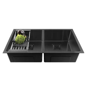 Honeycomb Embossed (45"x20"x10") Inch Double Bowl Black Kitchen Sink with Nano Coating - Fossa Home