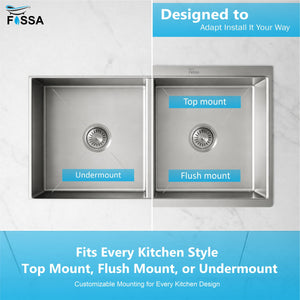 Aqua 304 Stainless Steel Double Bowl Sink 37"x18"x9" – Handmade Silver Finish