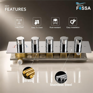 3/4 Inch Florina 4 Way Brass Thermostatic Shower Diverter Set Push Button Silver - Fossa Home