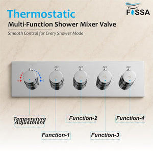 3/4 Inch Florina 4 Way Brass Thermostatic Shower Diverter Set Push Button Silver - Fossa Home