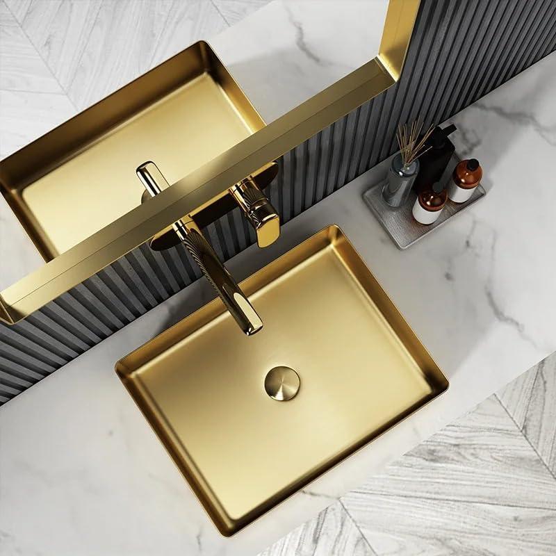 Luxury (18.5x14x04) Inch Gold Wash Basin 304 Stainless Steel Wash Basin Table Top For Bathroom - Fossa Home