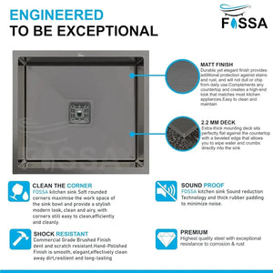 Premium Handmade (18x 16 x 9) Inch Stainless Steel Single Bowl Black Kitchen Sink - Fossa Home