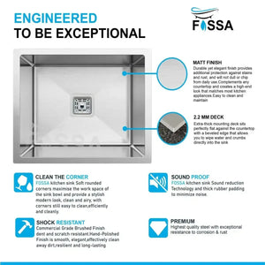 Premium Handmade (20 x 17 x 9) Inch Stainless Steel Single Bowl Silver Kitchen Sink - Fossa Home