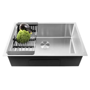 Premium Handmade (24x 18 x 10) Inch Stainless Steel Single Bowl Silver Kitchen Sink - Fossa Home