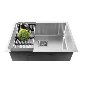 Premium Handmade (27 x 18 x 10) Inch Stainless Steel Single Bowl Silver Kitchen Sink - Fossa Home