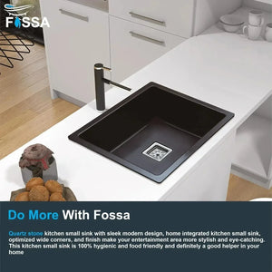 Quartz (18x16x09) Inch Single Bowl Kitchen Sink Black – Strong, Scratch-Resistant - Fossa Home