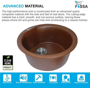 Quartz (18x18x08) Inch Single Bowl Kitchen Sink Brown– Strong, Scratch-Resistant - Fossa Home