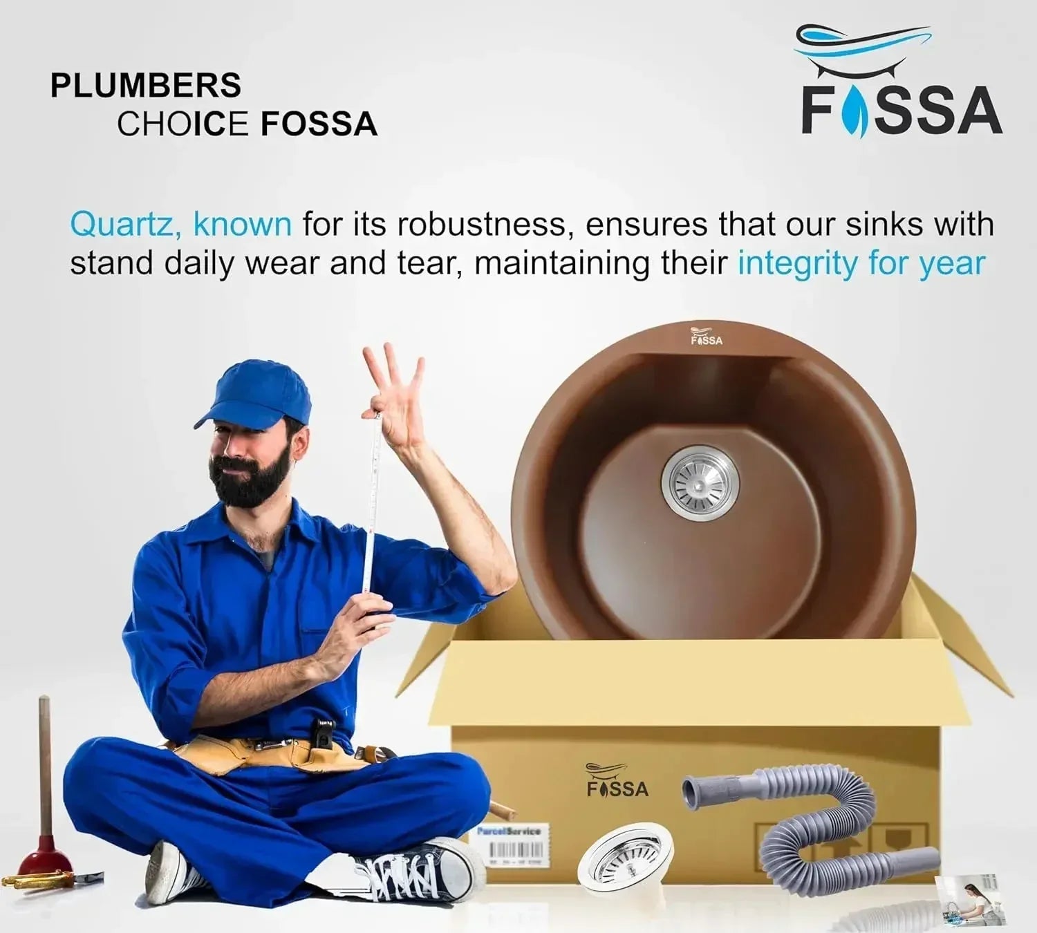 Quartz (18x18x08) Inch Single Bowl Kitchen Sink Brown– Strong, Scratch-Resistant - Fossa Home