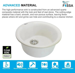 Quartz (18x18x8) Inch Single Bowl Kitchen Sink White – Strong, Scratch-Resistant - Fossa Home