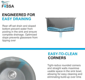 Quartz (18x18x8)Inch Single Bowl Round Kitchen Sink Grey– Strong, Scratch-Resistant - Fossa Home