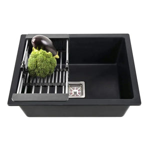 Quartz (24x18x9) Inch Single Bowl Kitchen Sink Black– Strong, Scratch-Resistant - Fossa Home