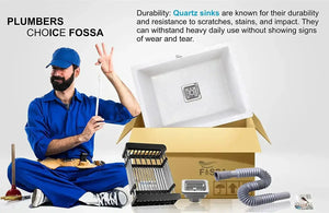 Quartz (24x18x9) Inch Single Bowl Kitchen Sink White – Strong, Scratch-Resistant - Fossa Home