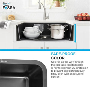 Quartz (31x19x9) Inch Single Bowl Kitchen Sink Black – Strong, Scratch-Resistant - Fossa Home