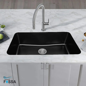 Quartz (31x19x9) Inch Single Bowl Kitchen Sink Black – Strong, Scratch-Resistant - Fossa Home