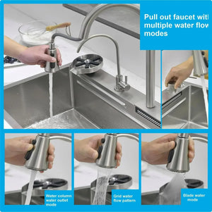 Smart Waterfall (24 x 18 x 9) Inch 304 Stainless Steel Kitchen Sink Silver - Fossa Home