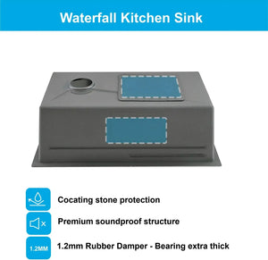 Smart Waterfall (24 x 18 x 9) Inch 304 Stainless Steel Kitchen Sink Silver - Fossa Home