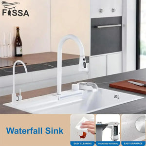 Smart Waterfall (30"x18"x10) Inch 304 Stainless Steel Kitchen Sink White - Fossa Home