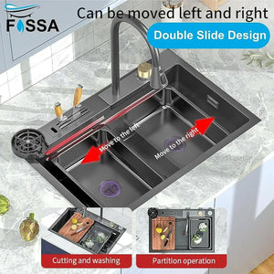 Smart Waterfall (30 x18 x 10) Inch Premium Stainless Steel Kitchen Sink Black - Fossa Home