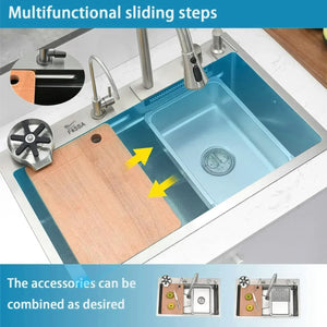 Smart Waterfall (30 x 18 x 10) Inch 304 Stainless Steel Smart Waterfall Kitchen Sink Silver - Fossa Home