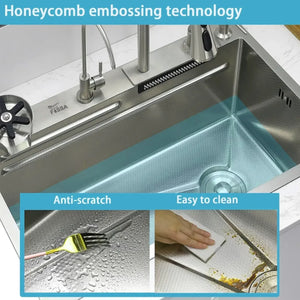 Smart Waterfall (30 x 18 x 10) Inch 304 Stainless Steel Smart Waterfall Kitchen Sink Silver - Fossa Home