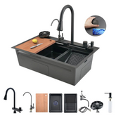 smart waterfall kitchen sink, single bowl, design, integrated tap, modern, stainless steel, led, nano honycomb coated, scratch resistant, stylish, workstation, with faucet, multifunction, deep, dishwashing, luxury, easy to clean, anti-stain, modern home,, remodeling, with water flow feature, space saving, contemporary, large capacity, ergonomic, designer, smooth, features, for modern homes, high utility, trending, best, drainage, noise absorption, matte finish, with strainer and accessories, seamless,