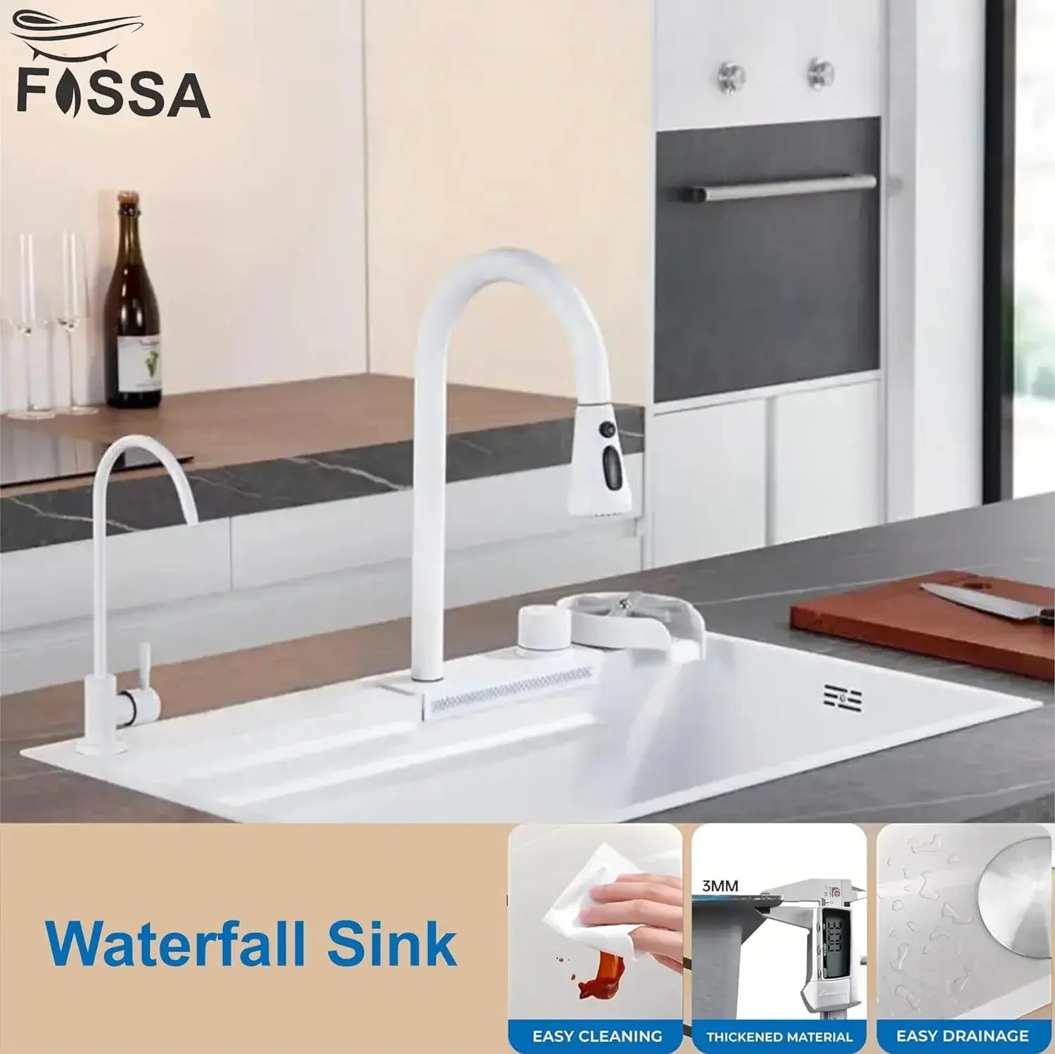 smart waterfall kitchen sink, single bowl, design, integrated tap, modern, stainless steel, led, nano honycomb coated, scratch resistant, stylish, workstation, with faucet, multifunction, deep, dishwashing, luxury, easy to clean, anti-stain, modern home,, remodeling, with water flow feature, space saving, contemporary, large capacity, ergonomic, designer, smooth, features, for modern homes, high utility, trending, best, drainage, noise absorption, matte finish, with strainer and accessories, seamless,