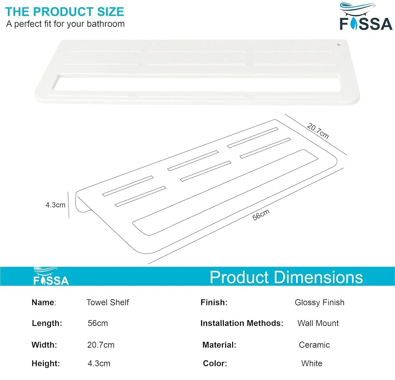 Fossa Wall Mounted Towel Shelf White Quartz Ceramic (RW-126) - Fossa Home