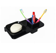 Fossa Classic Ceramic Wall Mounted Square Soap Dish with Toothbrush Holder – Unbreakable Design, Hygienic Surface, Rust & Fade Proof, Self-Drain Tray | Stylish Bathroom Organizer | Black (Glossy Finish) - Fossa Home