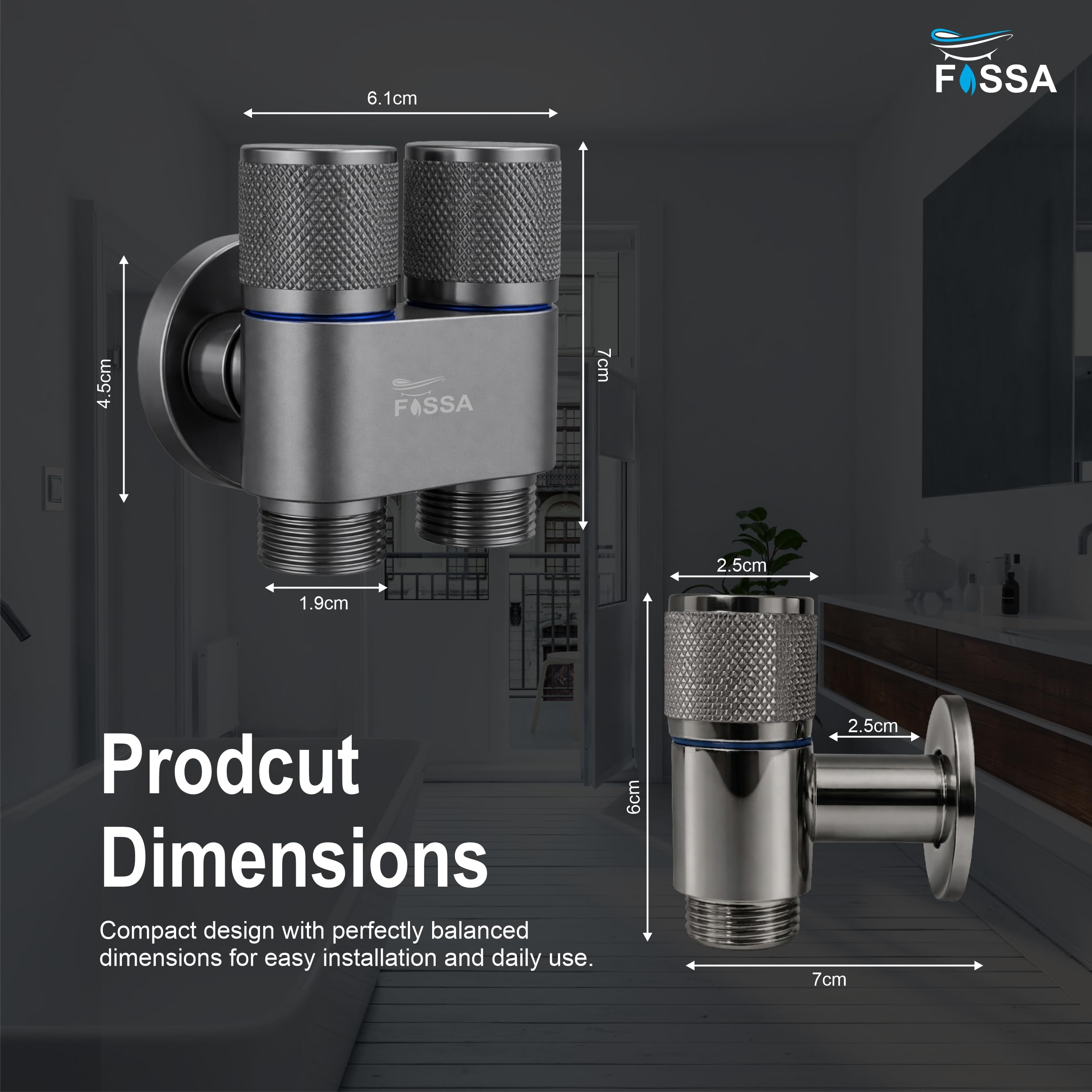 2 Way Galaxy Stainless Steel Angle cock Grey For Use multi Purpose (Without Nozzle)