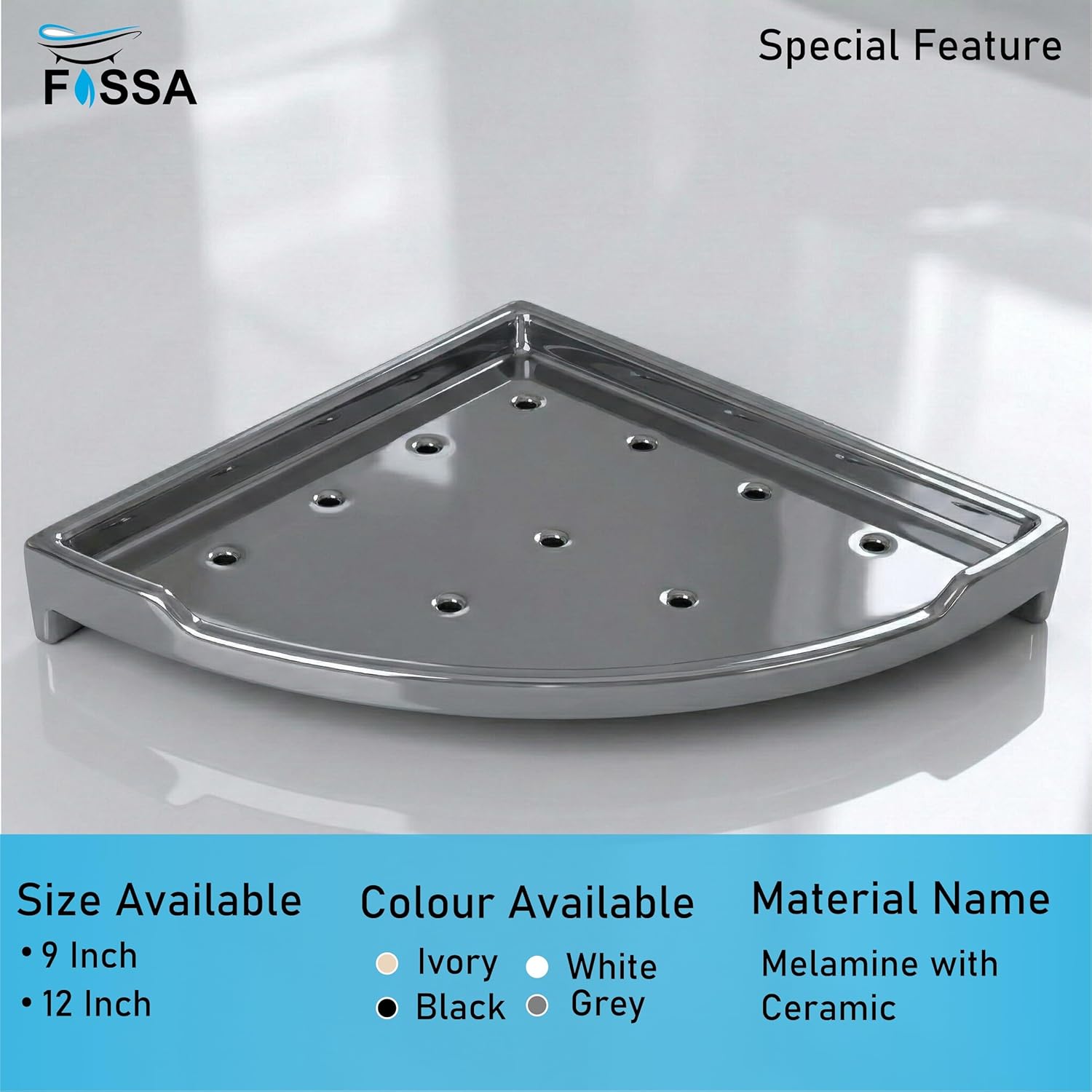 Grey Corner Wall Shelf 9 inch Unbreakable melamine Ceramic Finish (RG-133)