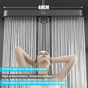 Helios 48cm ABS Black Finish Overhead Shower Without Arm - Fossa Home