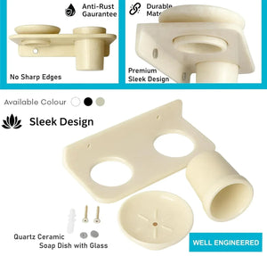 Ivory Soap Dish with Toothbrush Holder Unbreakable Abs Round Ceramic Finish(RM-120) - Fossa Home