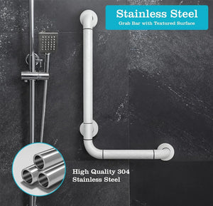 L-Shaped Stainless Steel 90° Anti-Slip Bathroom Grab Bar – White - Fossa Home