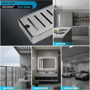 linear bathroom floor drain 18x4 inch honeycomb stainless steel design