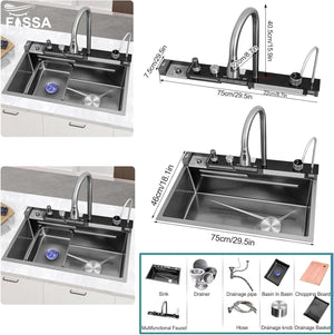 Modern piano waterfall kitchen sink 30x18 inch for daily kitchen use