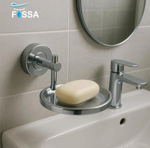 Modern round soap dish in rainbow stainless steel finish