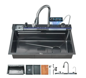 (30 x 18 x 10) Inch Premium Piano 5 Keys Smart Kitchen Sink Black - Fossa Home