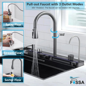 (30 x 18 x 10) Inch Premium Piano 5 Keys Smart Kitchen Sink Black - Fossa Home