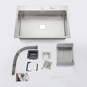 Premium Handmade (24 x 18 x 10) Inch Stainless Steel Single Bowl With Tap Hole Silver Kitchen Sink - Fossa Home