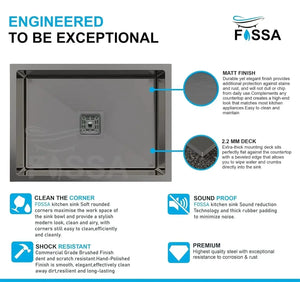 Premium Handmade (24 x 18 x 10) Inch Stainless Steel Single Bowl Black Kitchen Sink - Fossa Home