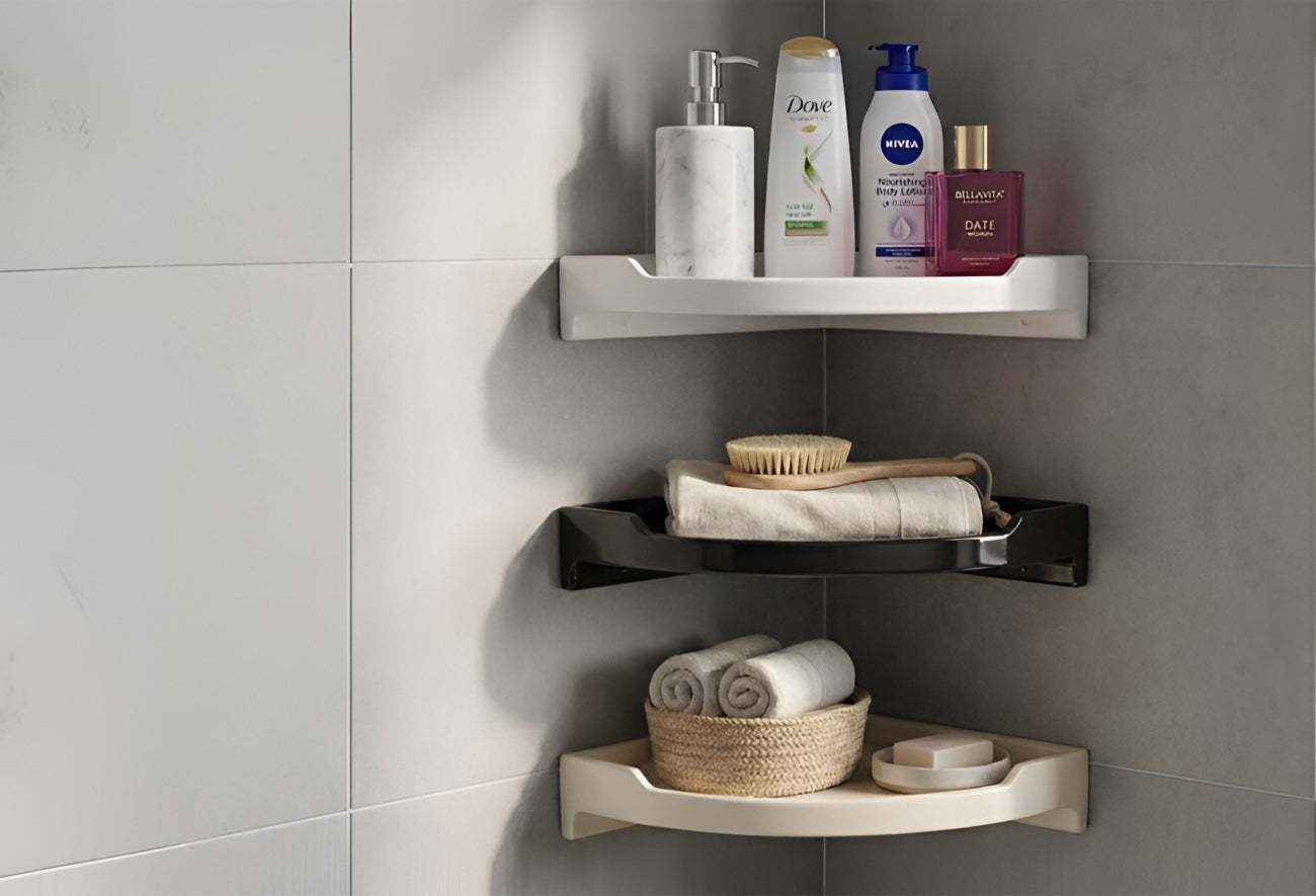 Quartz ceramic corner shelf for bathroom storage