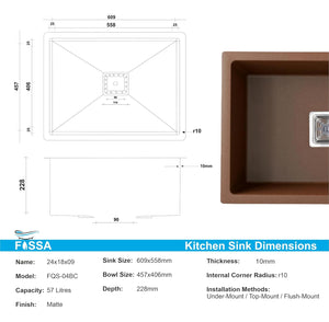 Quartz Kitchen Sink Single Bowl Brown (24×18x9 Inches) – 10-Year Warranty - Fossa Home